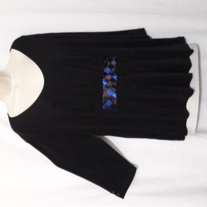CSC Studio Blouse Size 1X Black Waist Inlay patchwork Long Sleeves